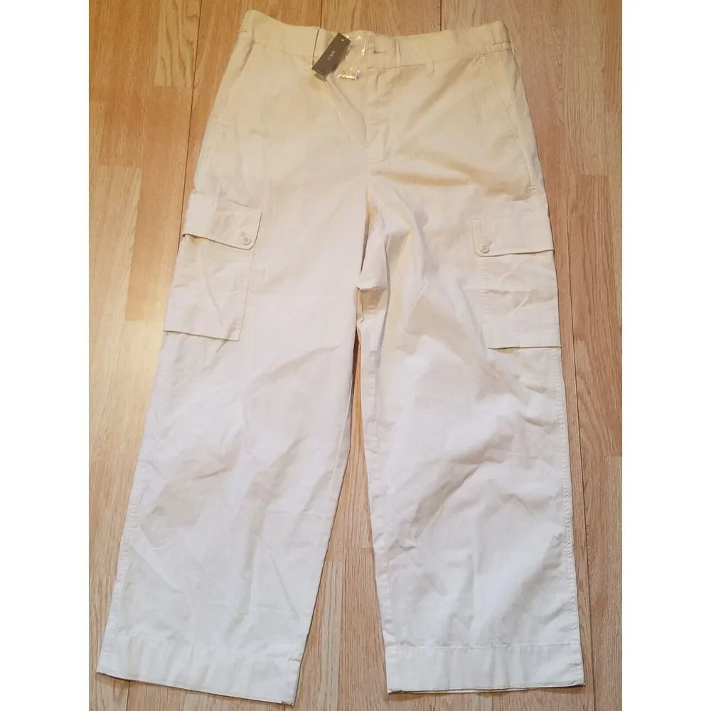 J Crew Cargo Pants Womens 32 Natural Beige Ripstop Cotton Wide Leg BW538